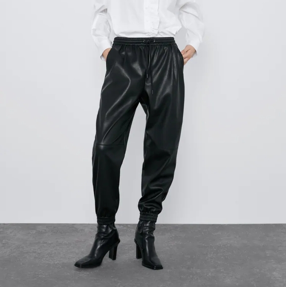 Zara Leather Look Joggers Online, 53 